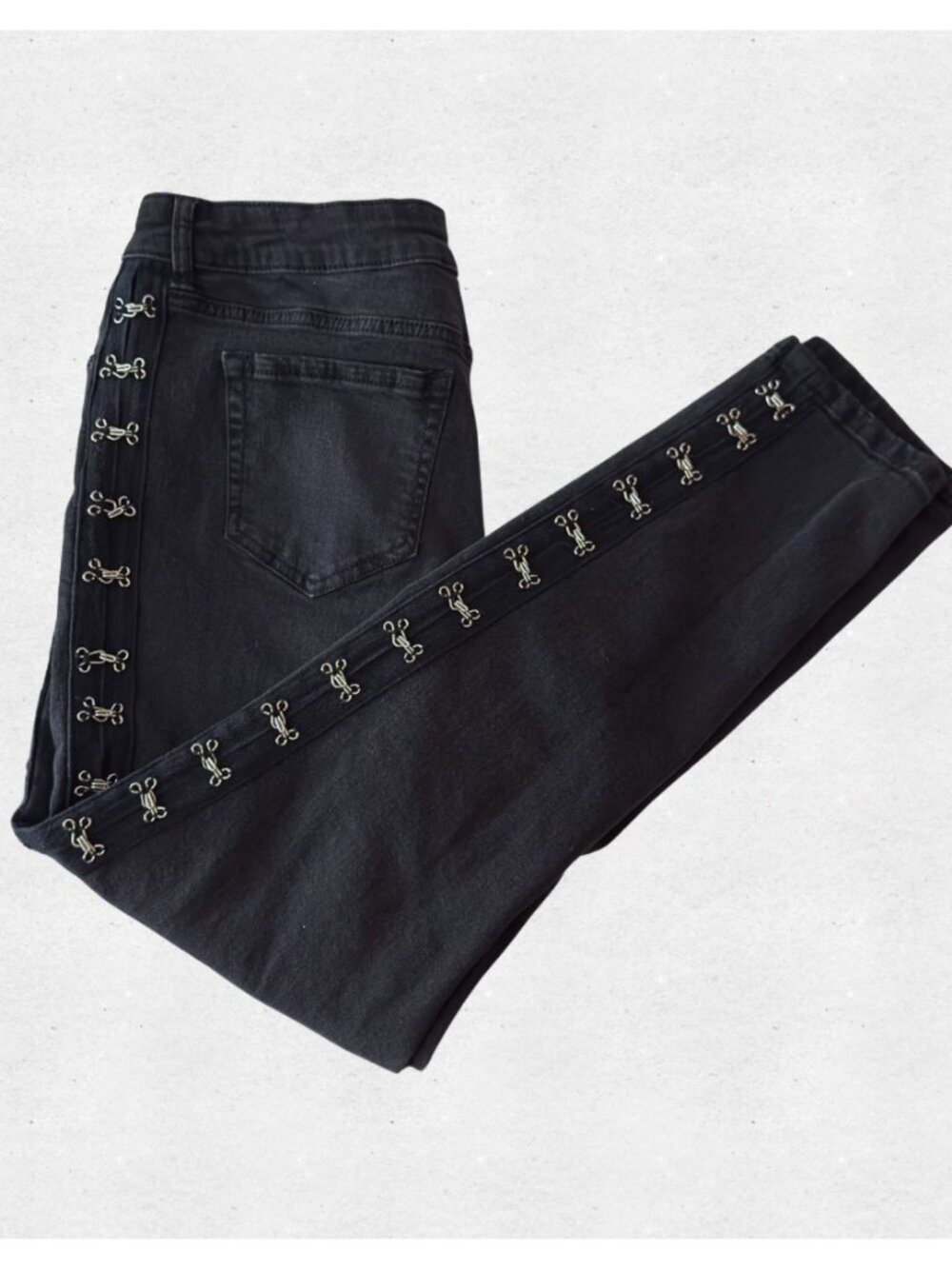 Faded Black Silver Hook Midrise Skinny Jeans Blackheart 13 10 Edgy Punk Goth Alt